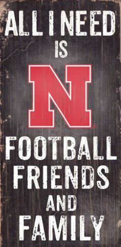 Nebraska Cornhuskers Sign Wood 6x12 Football Friends and Family Design Black - Fan Creations