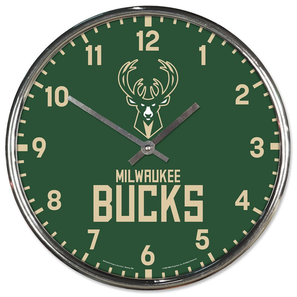 Milwaukee Bucks Clock Round Wall Style Chrome - Wincraft