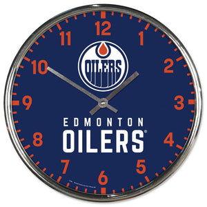Edmonton Oilers Clock Round Wall Style Chrome Periodic Restock - WinCraft