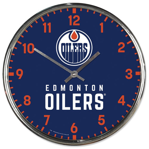 Edmonton Oilers Clock Round Wall Style Chrome Periodic Restock - WinCraft