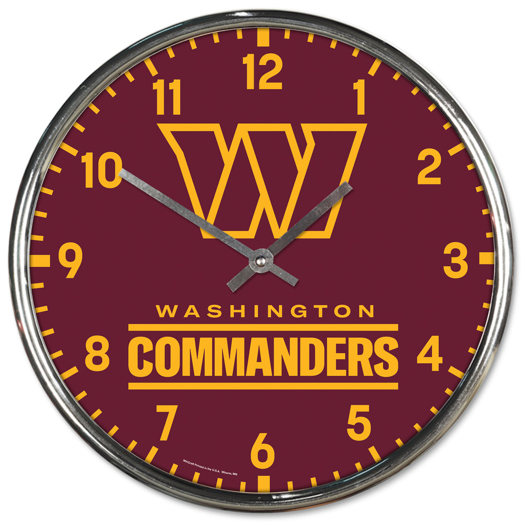 Washington Commanders Clock Round Wall Style Chrome - Wincraft