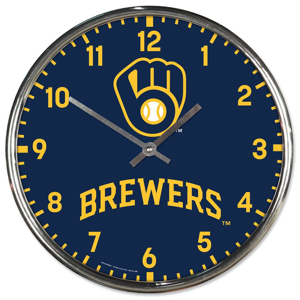 Milwaukee Brewers Clock Round Wall Style Chrome - Wincraft