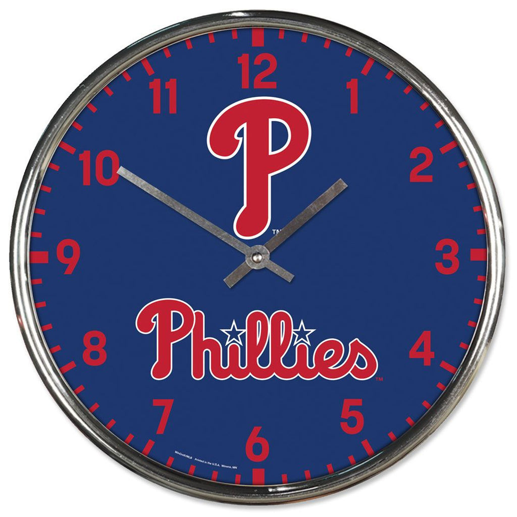Philadelphia Phillies Clock Round Wall Style Chrome - Wincraft