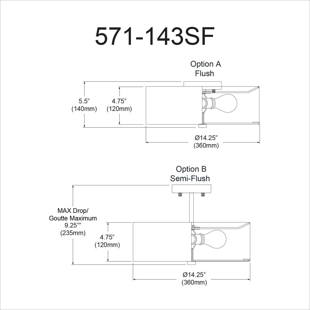 3LT Incandescent Semi-Flush SC, White Shade - Dainolite