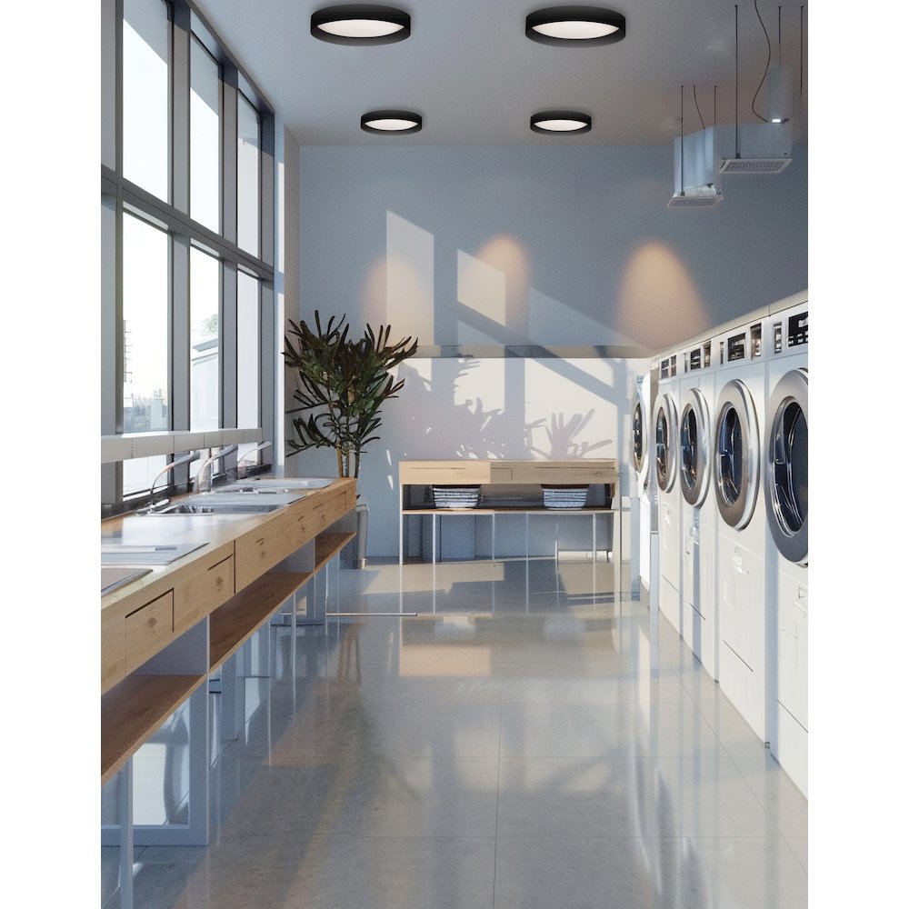 22W Flush Mount w/ Matte Black Metal Shade - Dainolite