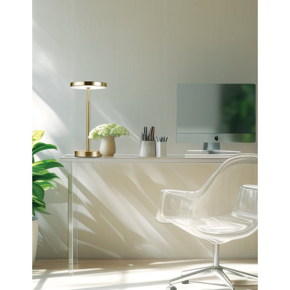 10W Table Lamp, Aged Brass w/ White Acrylic Diffuser - Dainolite