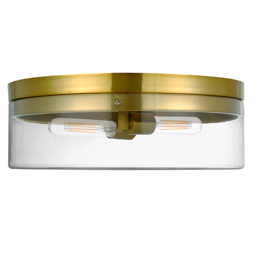 2 Light Incandescent Flush Mount Aged Brass with Clear Glass - Dainolite