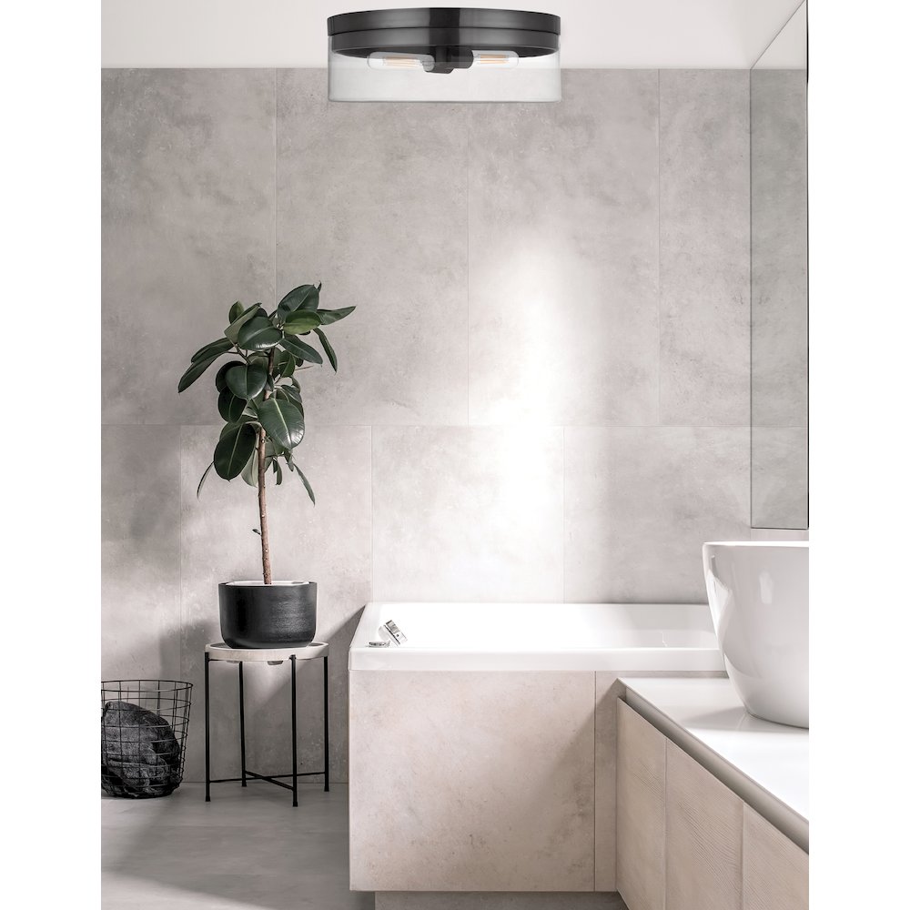 2 Light Incandescent Flush Mount Matte Black with Clear Glass - Dainolite