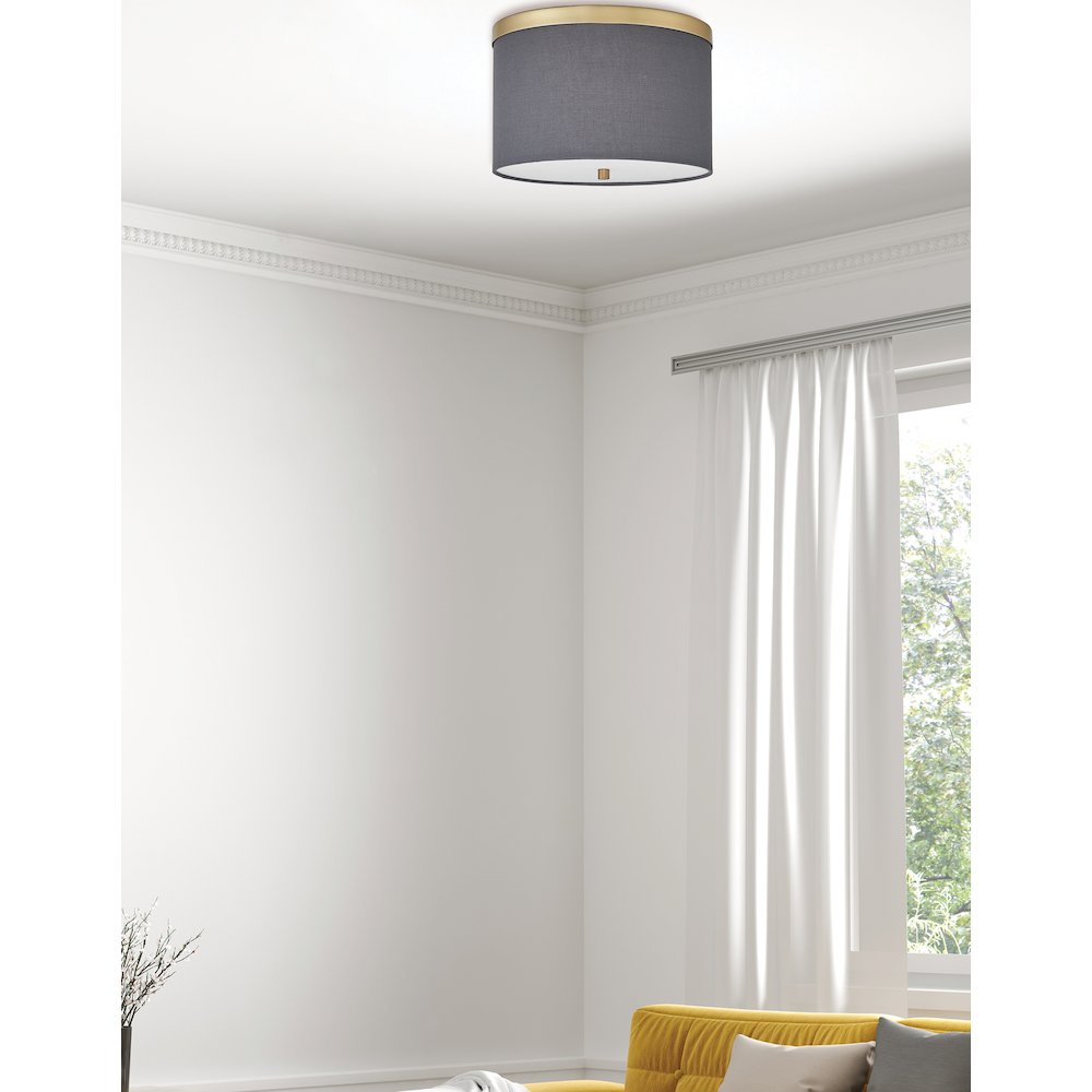 2 Light Flush Mount Aged Brass with Grey Shade - Dainolite