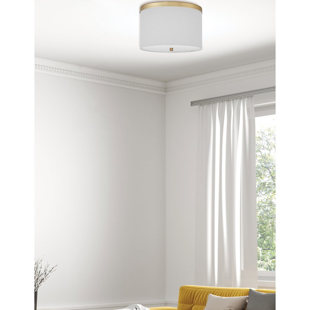 2 Light Flush Mount Aged Brass with White Shade - Dainolite