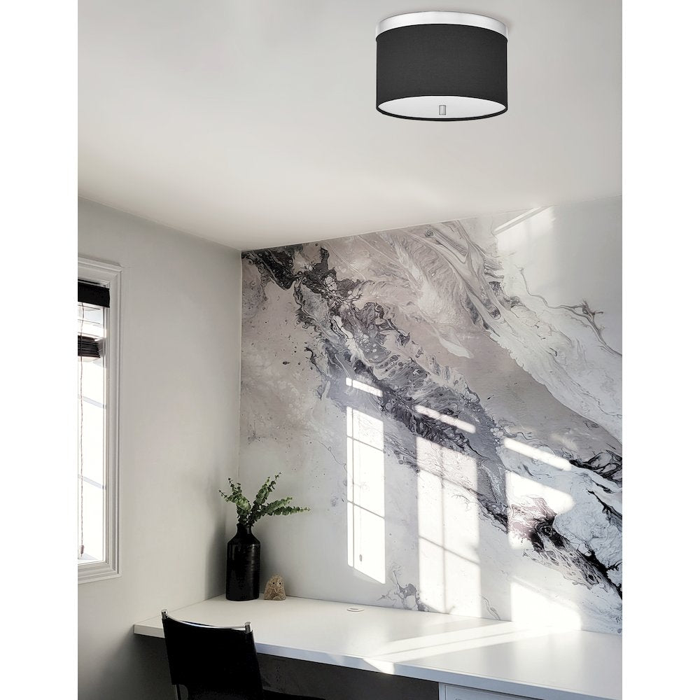2 Light Flush Mount Polished Chrome with Black Shade - Dainolite