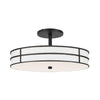 2 Light Semi-Flush in Matte Black w/ White Fabric Shade - Dainolite