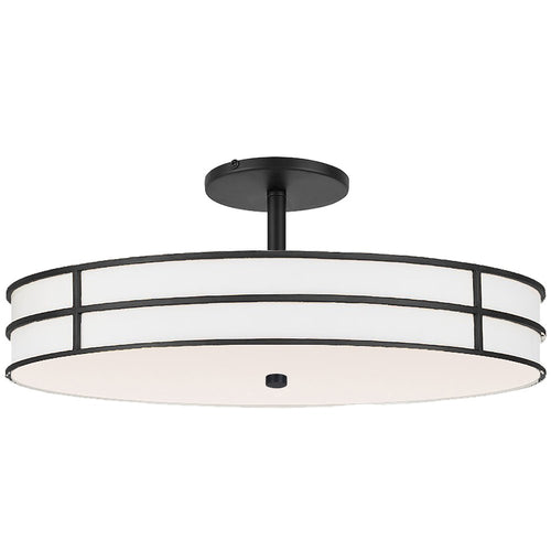 3 Light Semi-Flush in Matte Black w/ White Fabric Shade - Dainolite