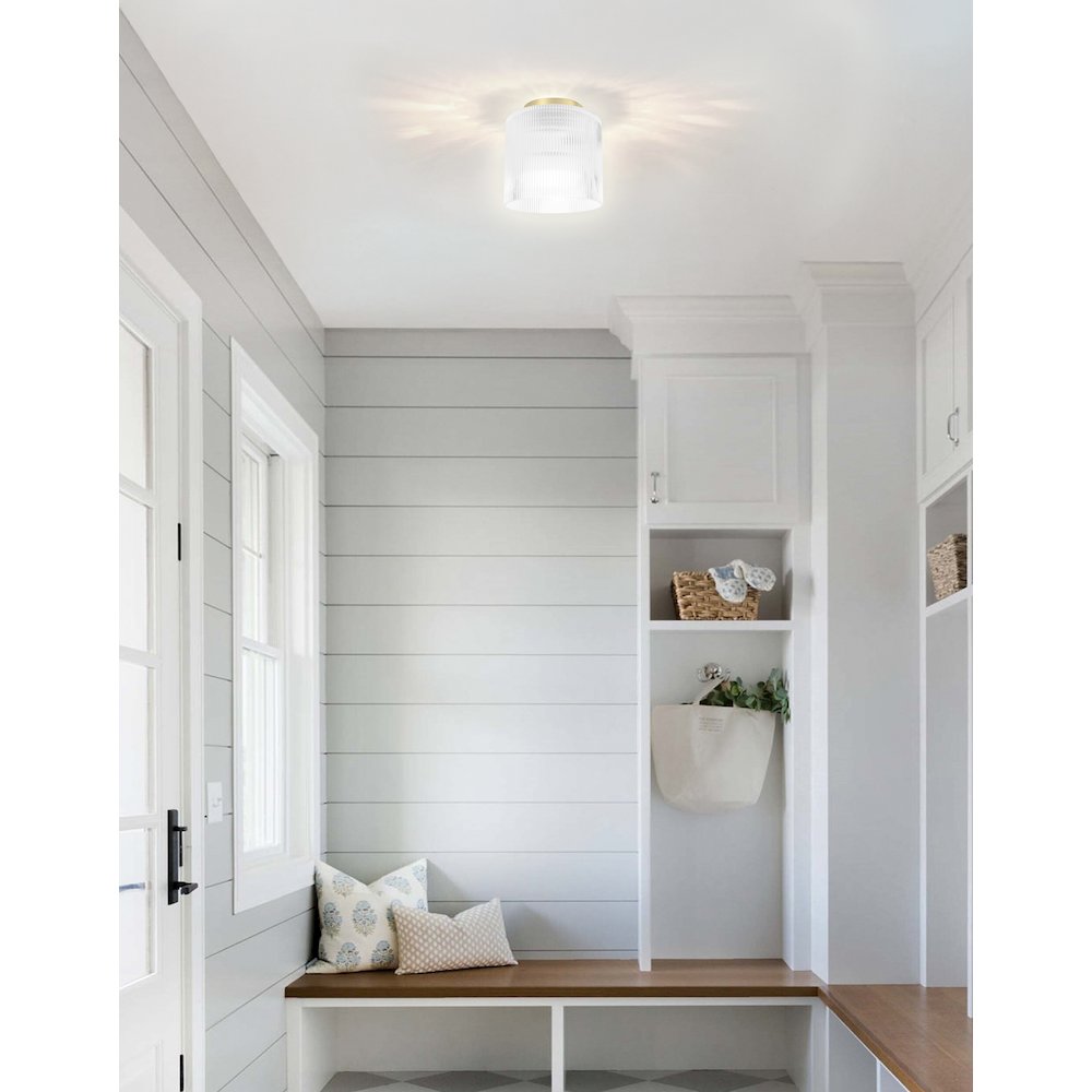 1 Light Flush Mount in Aged Brass w/ Fluted Glass - Dainolite