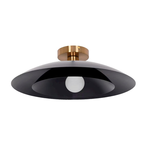 1 Light Semi-Flush Mount in Aged Brass w/ Matte Black Metal Shade - Dainolite