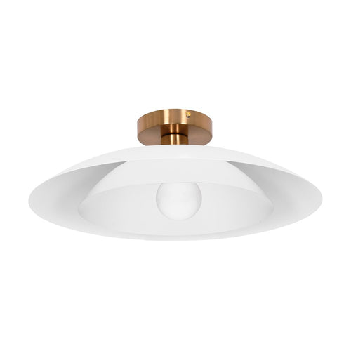 1 Light Semi-Flush Mount in Aged Brass w/ Matte White Metal Shade - Dainolite