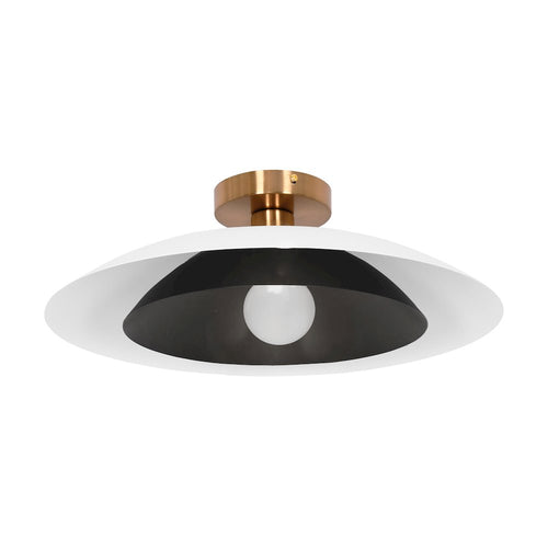1 Light Semi-Flush Mount in Aged Brass w/ Matte White & Matte Black Metal Shade - Dainolite