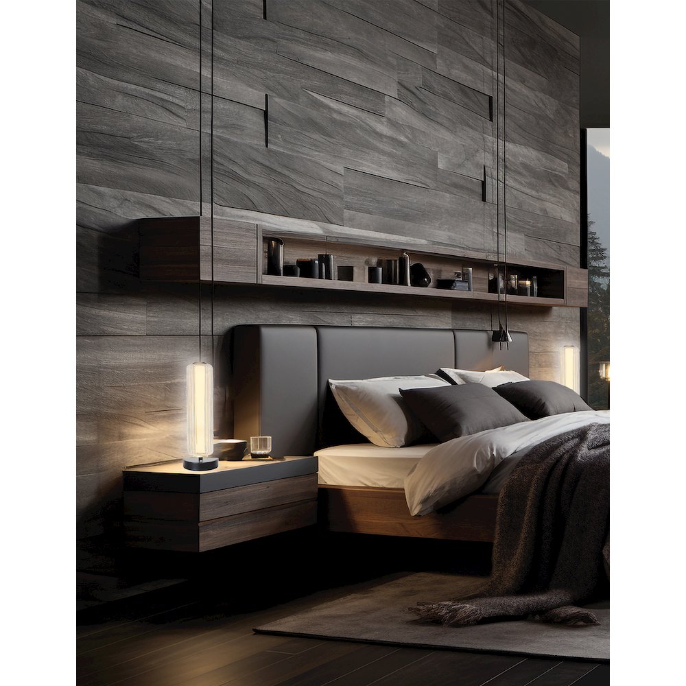 10W Matte Black Table Lamp w/ Clear Fluted Glass - Dainolite