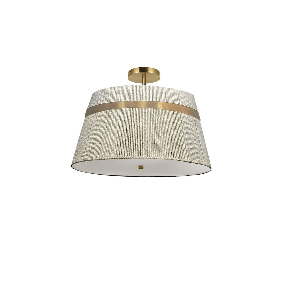 3 Light Semi-Flush Mount in Aged Brass w/ Natural String Shade - Dainolite