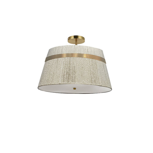 3 Light Semi-Flush Mount in Aged Brass w/ Natural String Shade - Dainolite