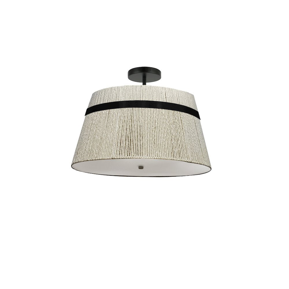 3 Light Semi-Flush Mount in Matte Black w/ Natural String Shade - Dainolite