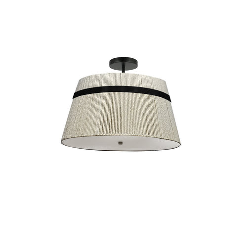 3 Light Semi-Flush Mount in Matte Black w/ Natural String Shade - Dainolite