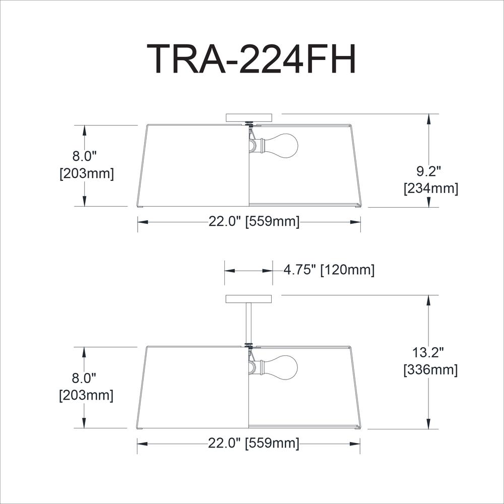 4LT Trapezoid Flush Mount, MB with WH Shade - Dainolite