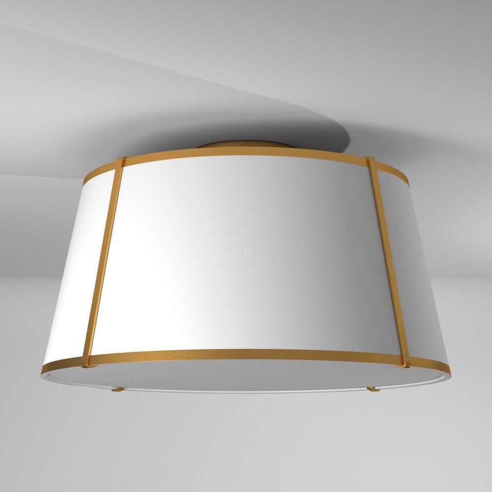 3LT Trapezoid Flush Mount, GLD with WH Shade - Dainolite