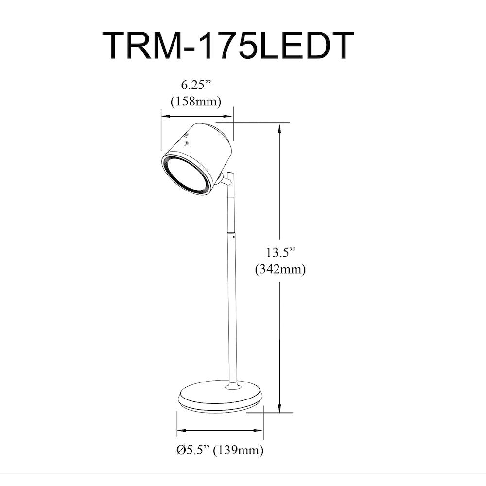 6W Table Lamp in Matte Black w/ Detachable Head - Dainolite