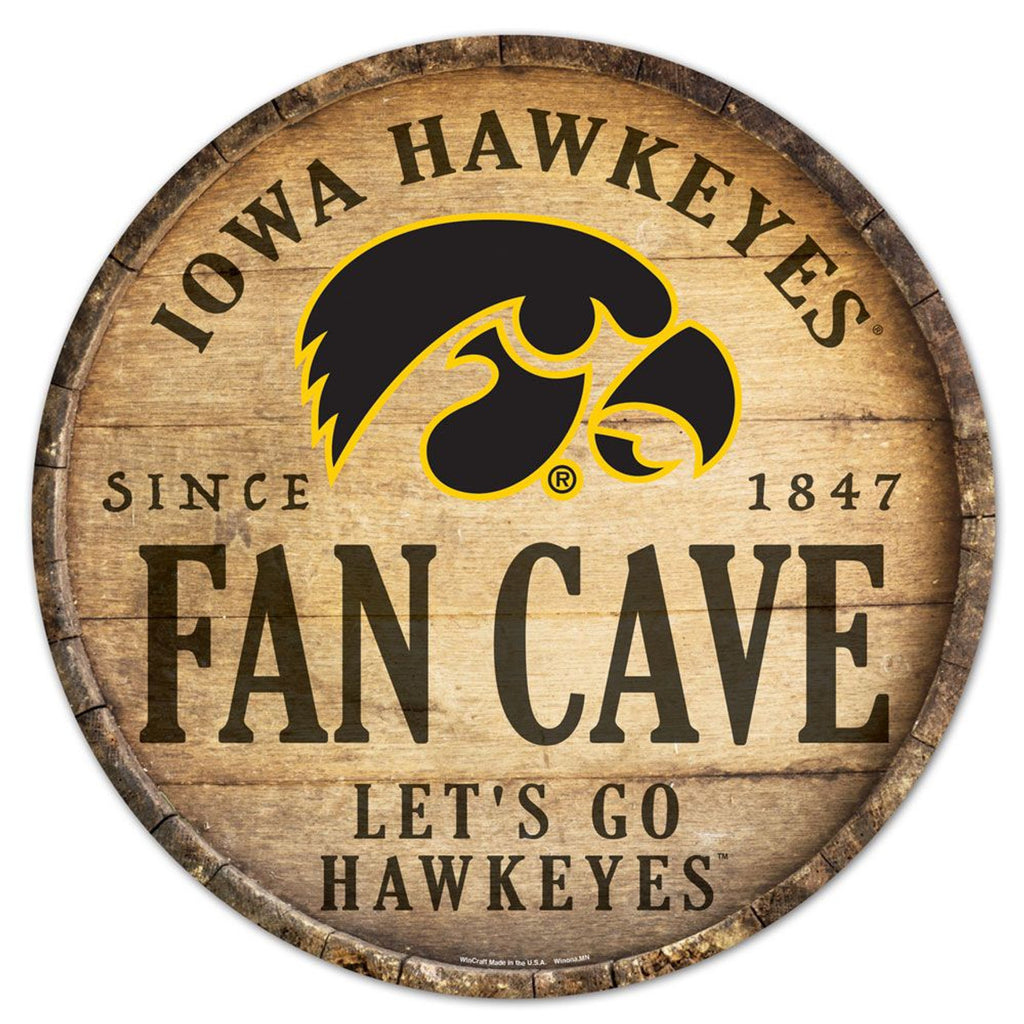 Iowa Hawkeyes Sign Wood 14 Inch Round Barrel Top Design - Wincraft