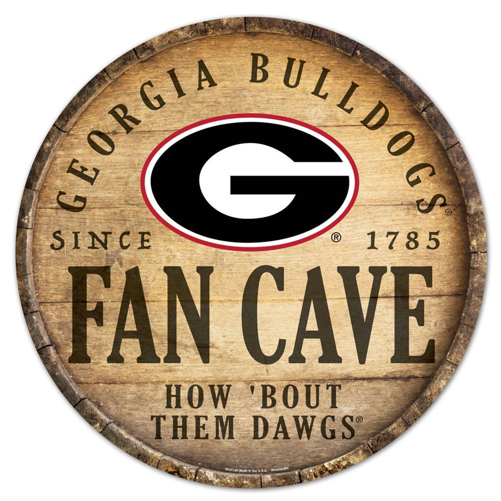 Georgia Bulldogs Sign Wood 14 Inch Round Barrel Top Design - Wincraft