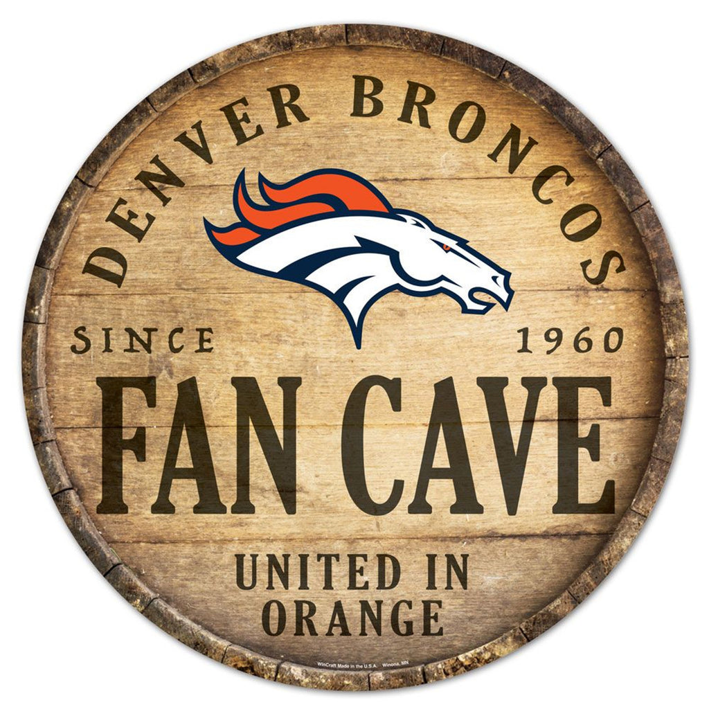Denver Broncos Sign Wood 14 Inch Round Barrel Top Design - Wincraft