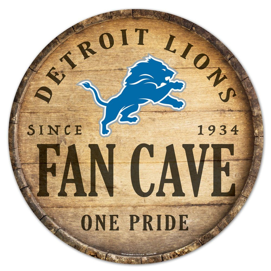 Detroit Lions Sign Wood 14 Inch Round Barrel Top Design - Wincraft