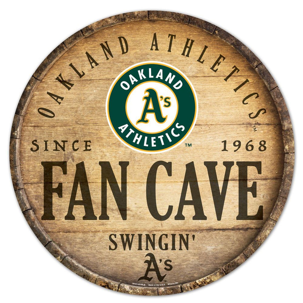Oakland Athletics Sign Wood 14 Inch Round Barrel Top Design - Special Order - Wincraft