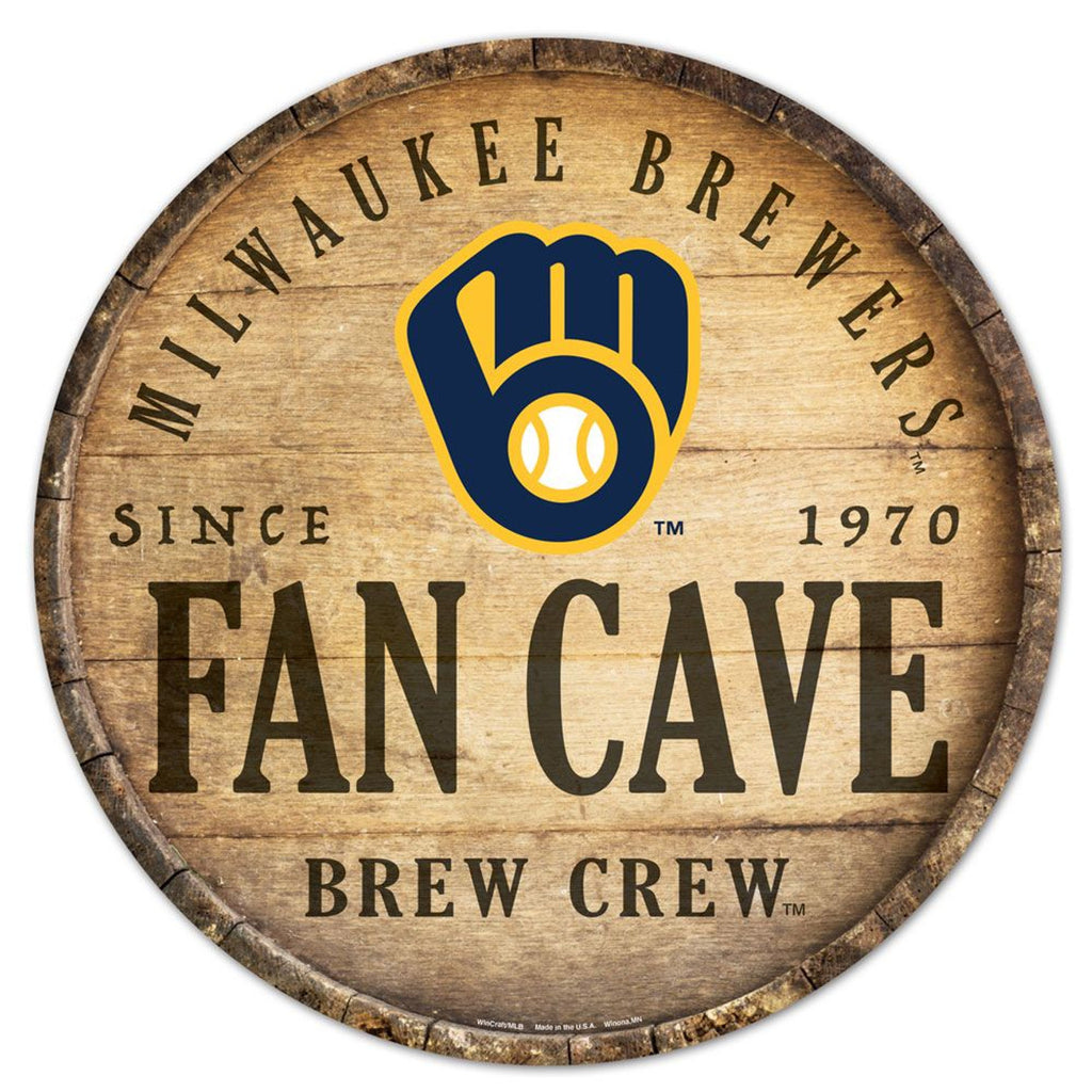 Milwaukee Brewers Sign Wood 14 Inch Round Barrel Top Design - Wincraft