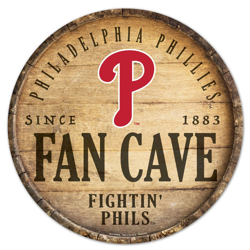 Philadelphia Phillies Sign Wood 14 Inch Round Barrel Top Design - Wincraft