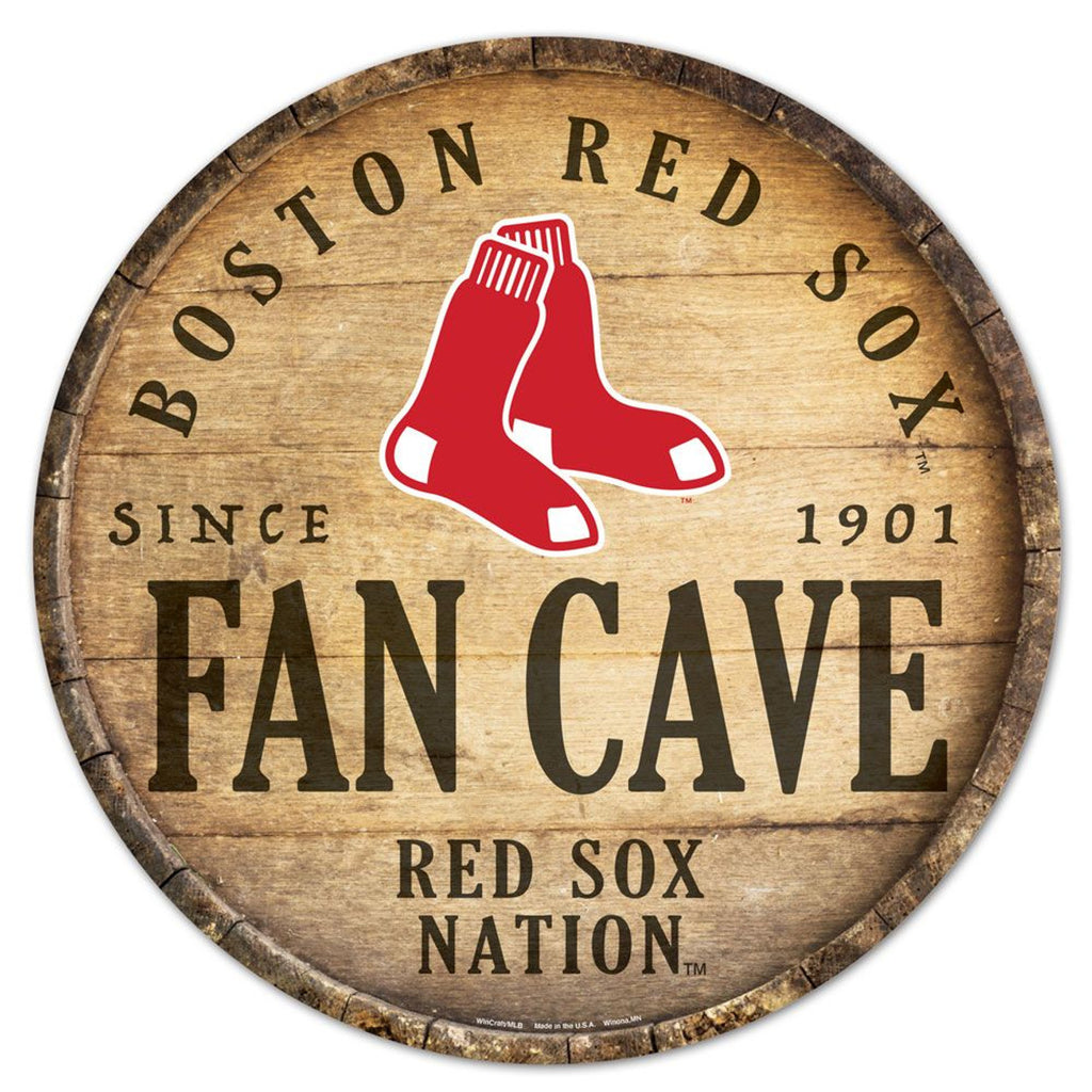 Boston Red Sox Sign Wood 14 Inch Round Barrel Top Design - Wincraft