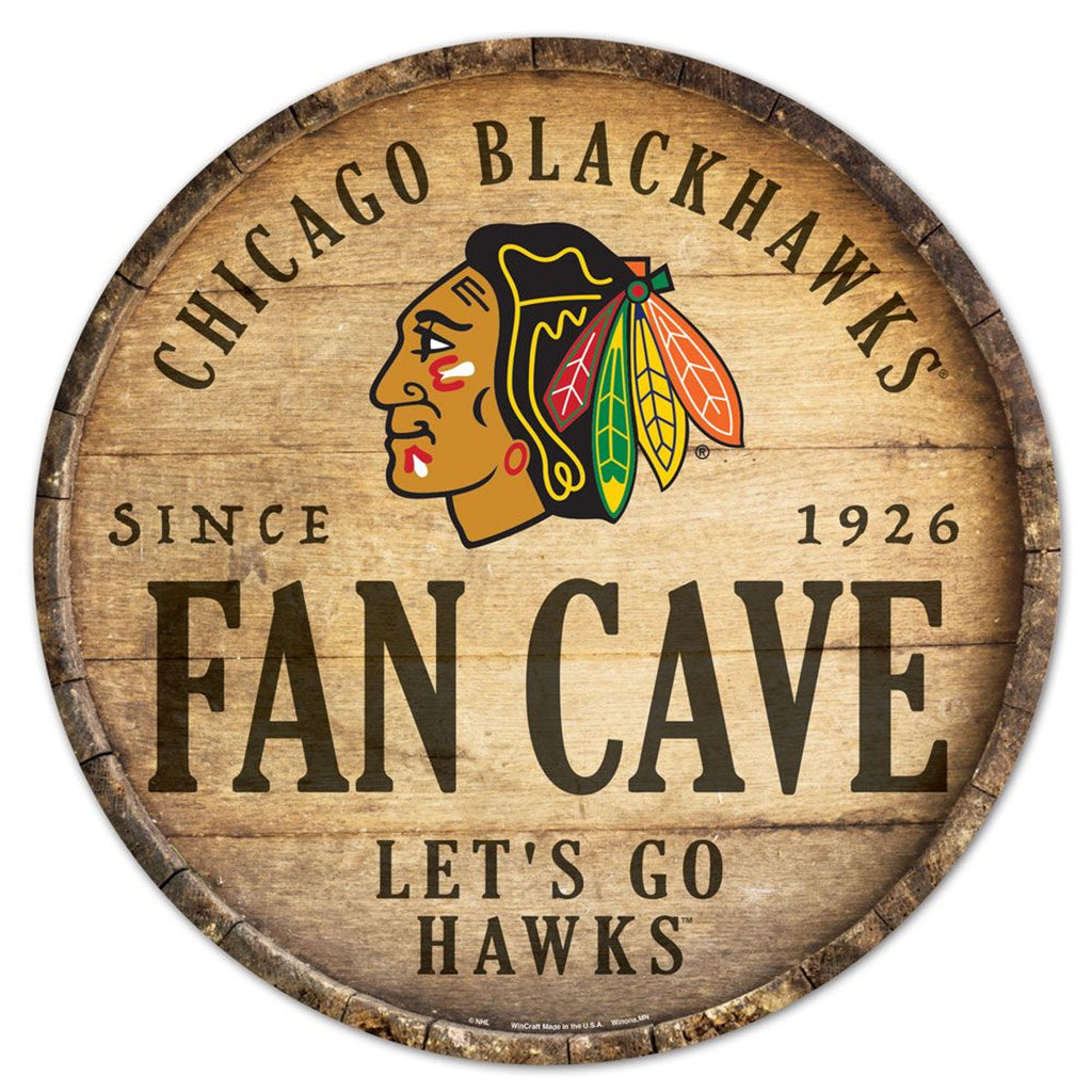 Chicago Blackhawks Sign Wood 14 Inch Round Barrel Top Design - Special Order - Wincraft