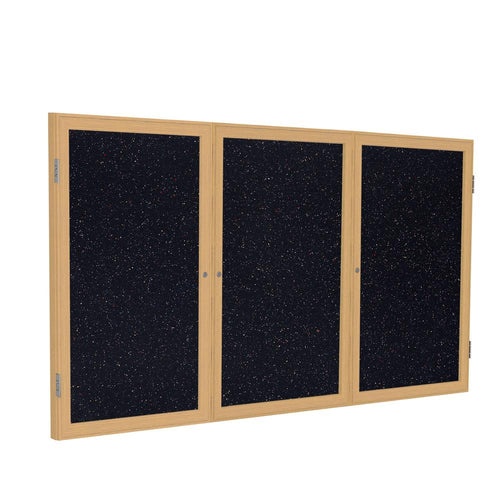 36''x72'' 3-Dr Wood Fr Oak Finish Encl Recycled Rubber Bulletin Board - Confetti - Ghent