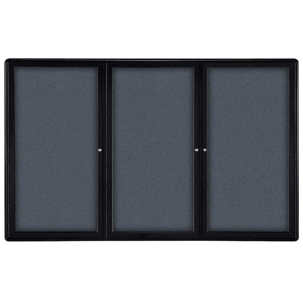 48''x72'' 3-Door Ovation Gray Fabric Bulletin Board - Black Frame - Ghent