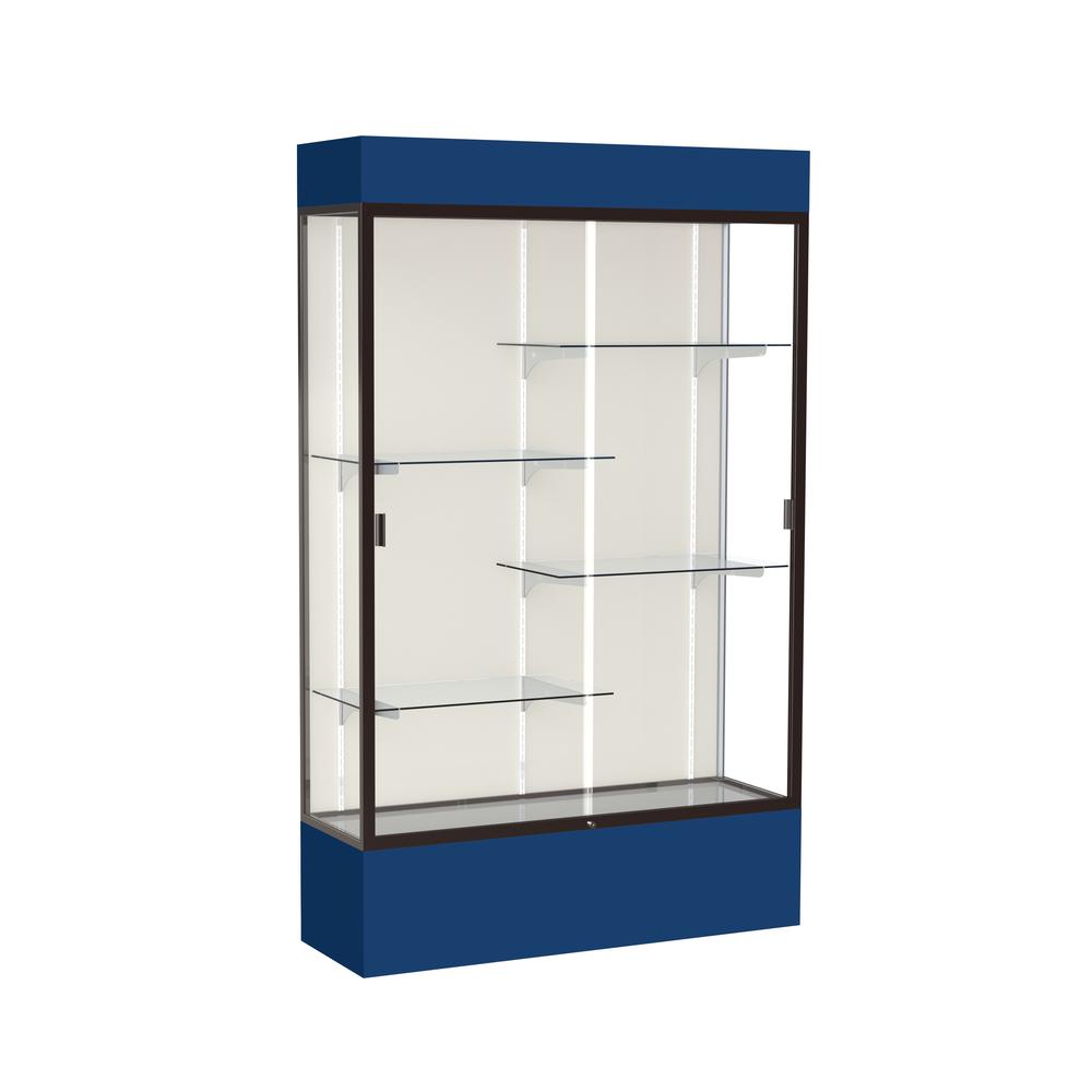 Spirit  48''W x 80''H x 16''D  Lighted Floor Case, Plaque Back, Dk. Bronze Finish, Navy Base and Top - Waddell