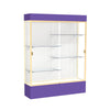Spirit  60''W x 80''H x 16''D  Lighted Floor Case, White Back, Champagne Finish, Purple Base and Top - Waddell