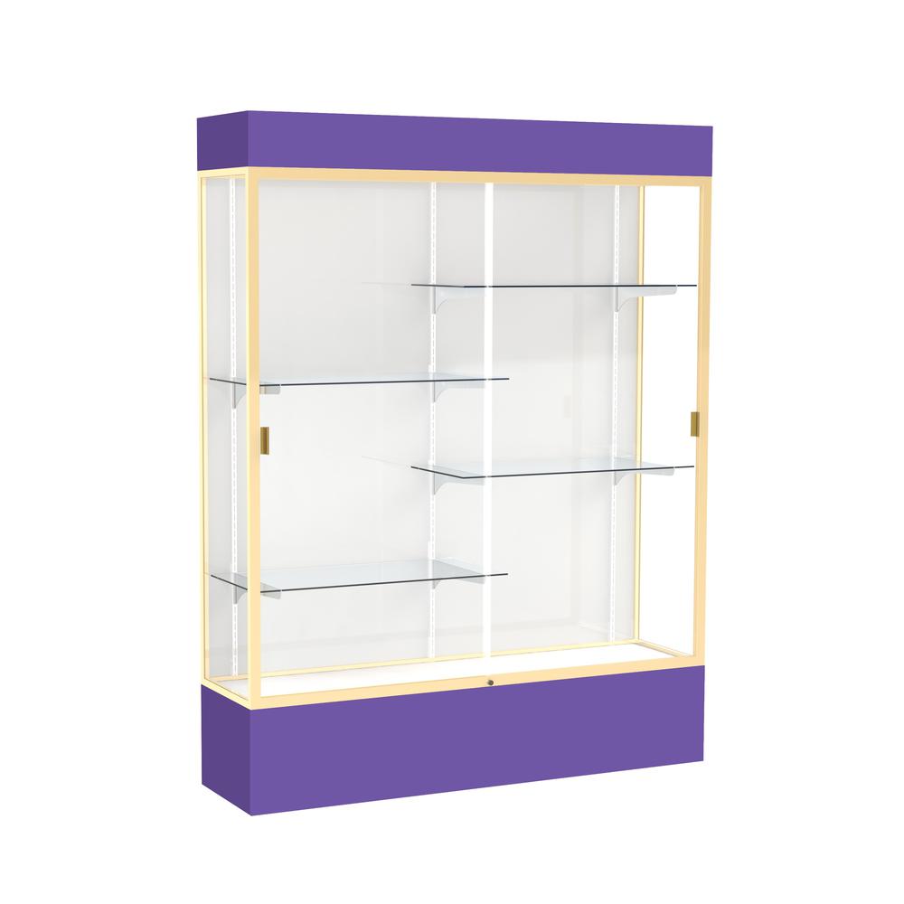 Spirit  60''W x 80''H x 16''D  Lighted Floor Case, White Back, Champagne Finish, Purple Base and Top - Waddell