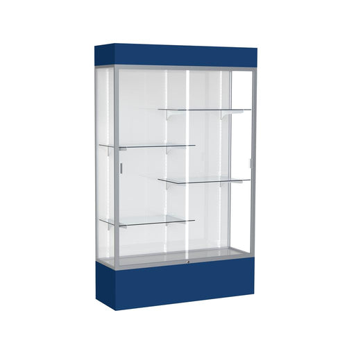 Spirit  48''W x 80''H x 16''D  Lighted Floor Case, White Back, Satin Finish, Navy Base and Top - Waddell