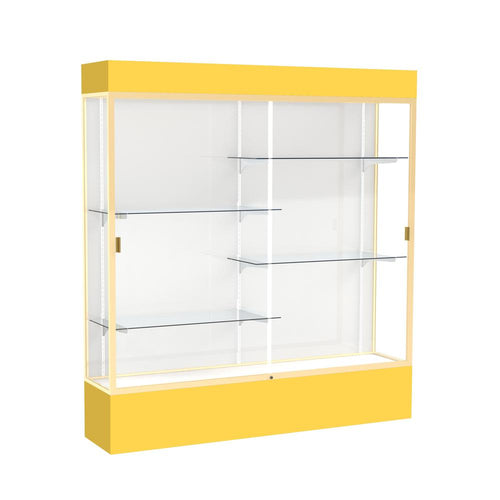 Spirit  72''W x 80''H x 16''D  Lighted Floor Case, White Back, Champagne Finish, Goldenrod Base and Top - Waddell