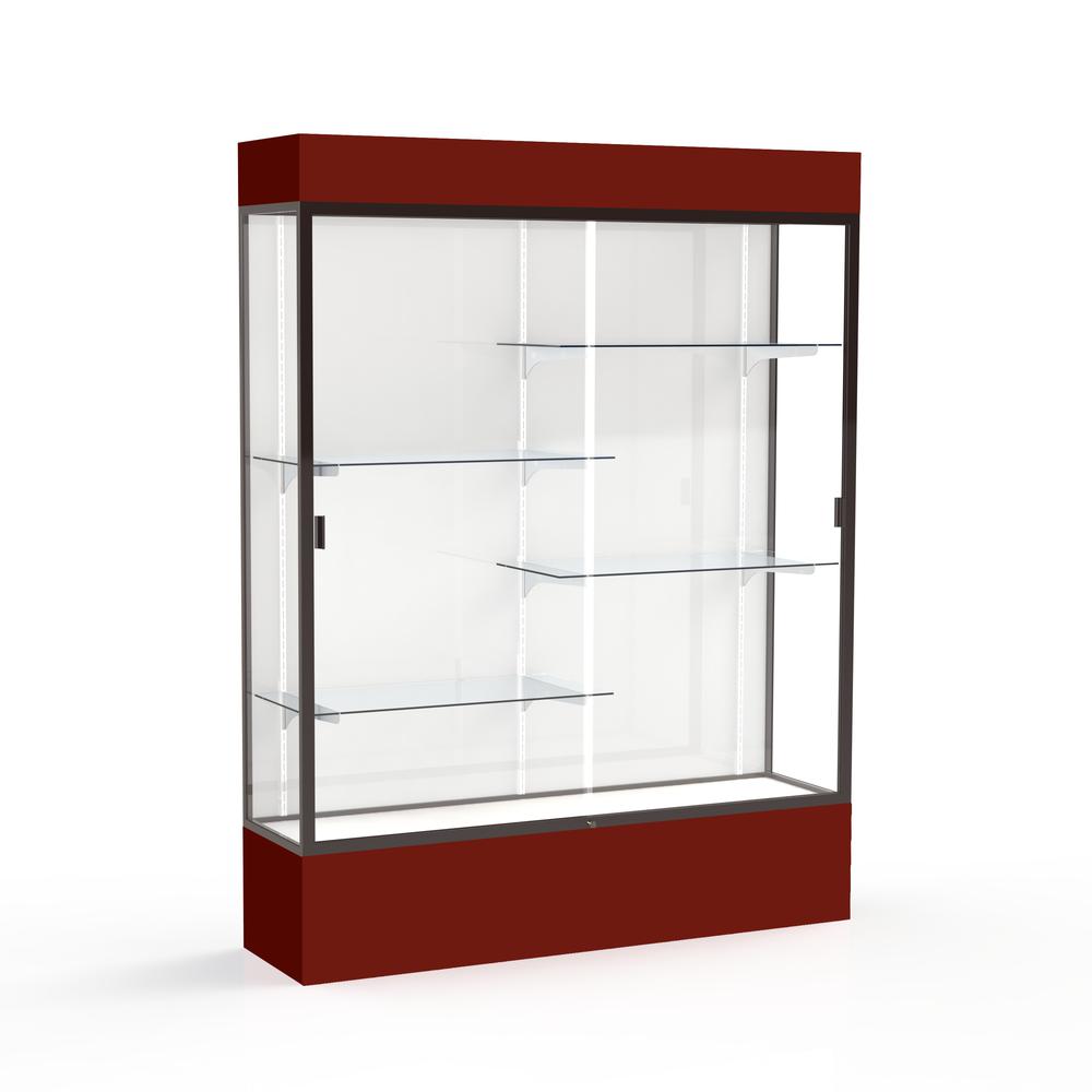Spirit  60''W x 80''H x 16''D  Lighted Floor Case, White Back, Dk. Bronze Finish, Maroon Base and Top - Waddell