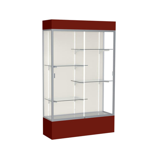 Spirit  48''W x 80''H x 16''D  Lighted Floor Case, Plaque Back, Satin Finish, Maroon Base and Top - Waddell