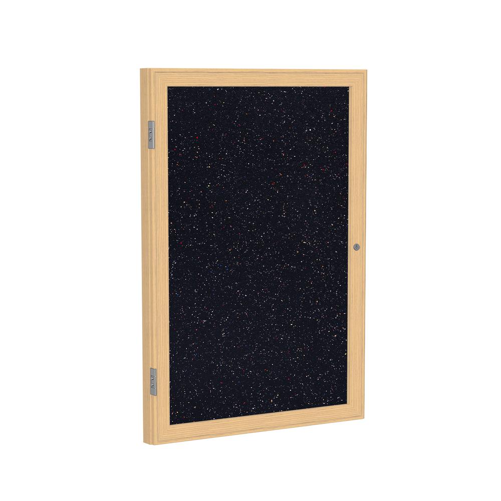 24''x18'' 1-Dr Wood Fr Oak Finish Encl Recycled Rubber Bulletin Board - Confetti - Ghent