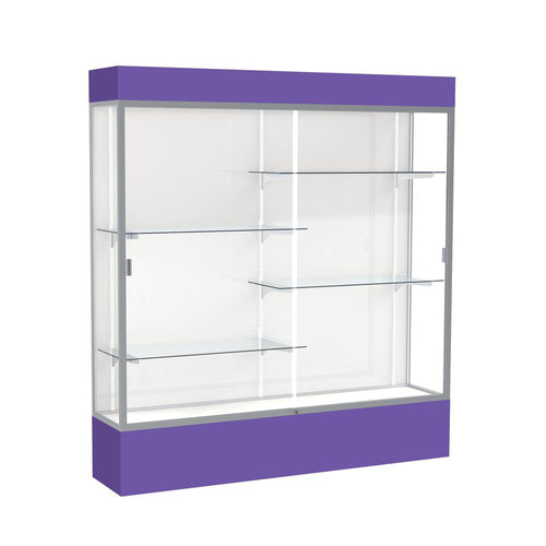 Spirit  72''W x 80''H x 16''D  Lighted Floor Case, White Back, Satin Finish, Purple Base and Top - Waddell
