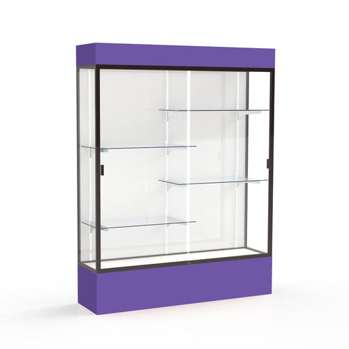 Spirit  60''W x 80''H x 16''D  Lighted Floor Case, White Back, Dk. Bronze Finish, Purple Base and Top - Waddell